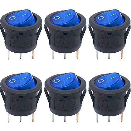 Twidec/6Pcs Rocker Switch Toggle Ac 6A/125V 10A/250V Spst 3 Pins 2 Position On/Off Blue Led Light Illuminated Boat Switch Kcd1 5