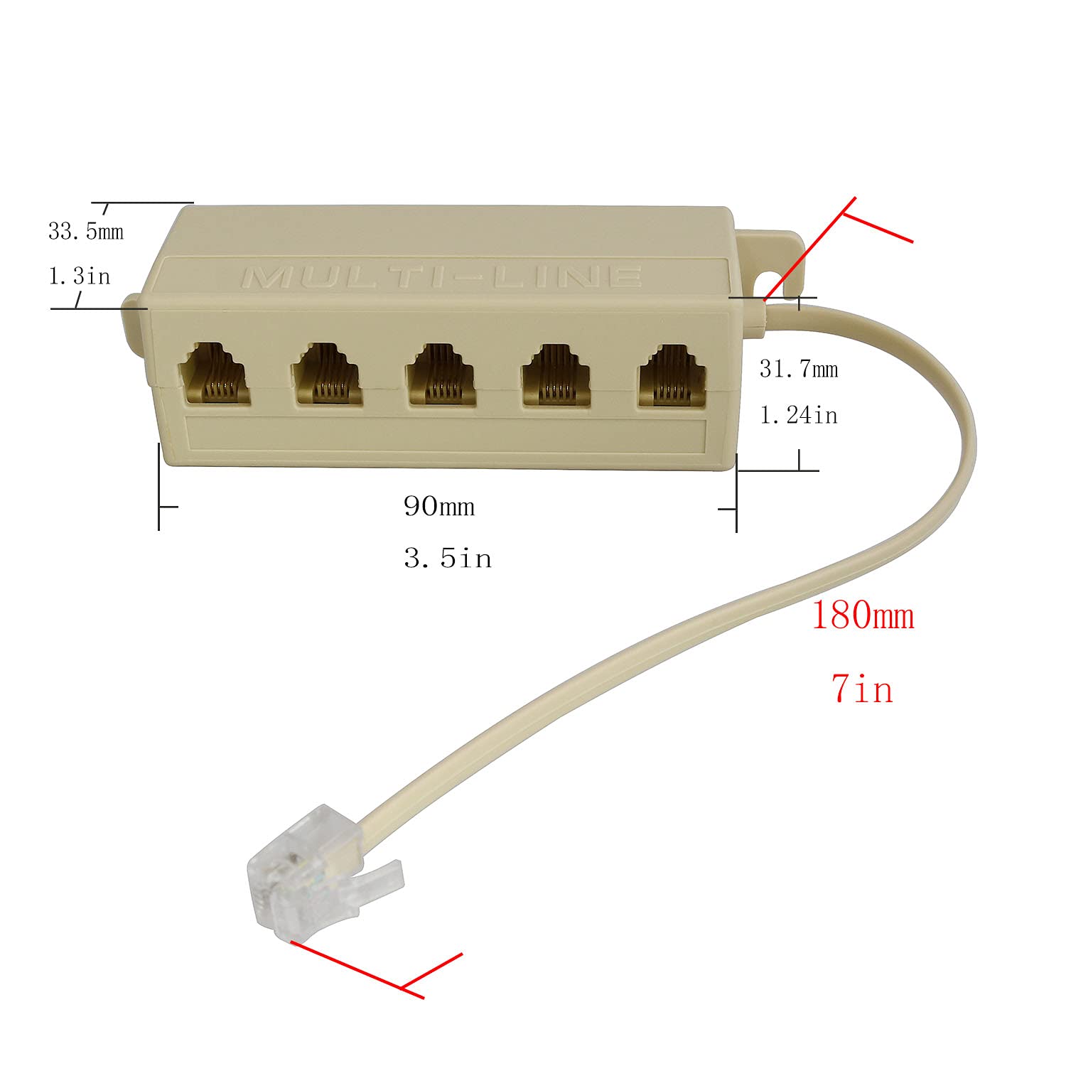 Longdex Five Way Phone Splitter 2Pcs Rj11 6P4C Telephone Line 1 Male To 5 Female Modular T Adapters Jacks