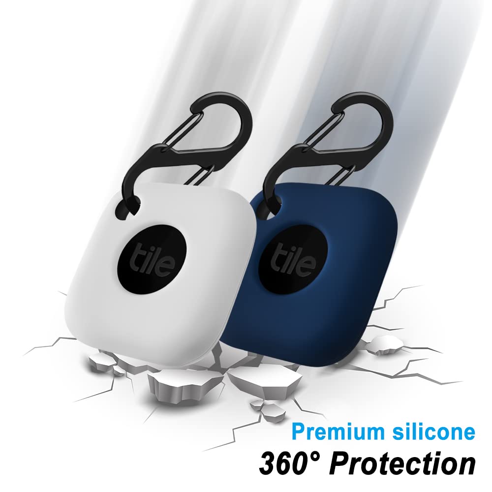 Geiomoo Silicone Case For Tile Mate 2022, Soft Scratch Resistant Cover With Carabiner (2 Pack White+Navy Blue)