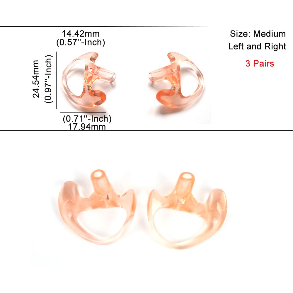 Hys Replacement Soft Silicone Ear Buds Medium Earmold For Walkie Talkie Air Acoustic Earpiece Headset (Pack Of 3 Pairs)