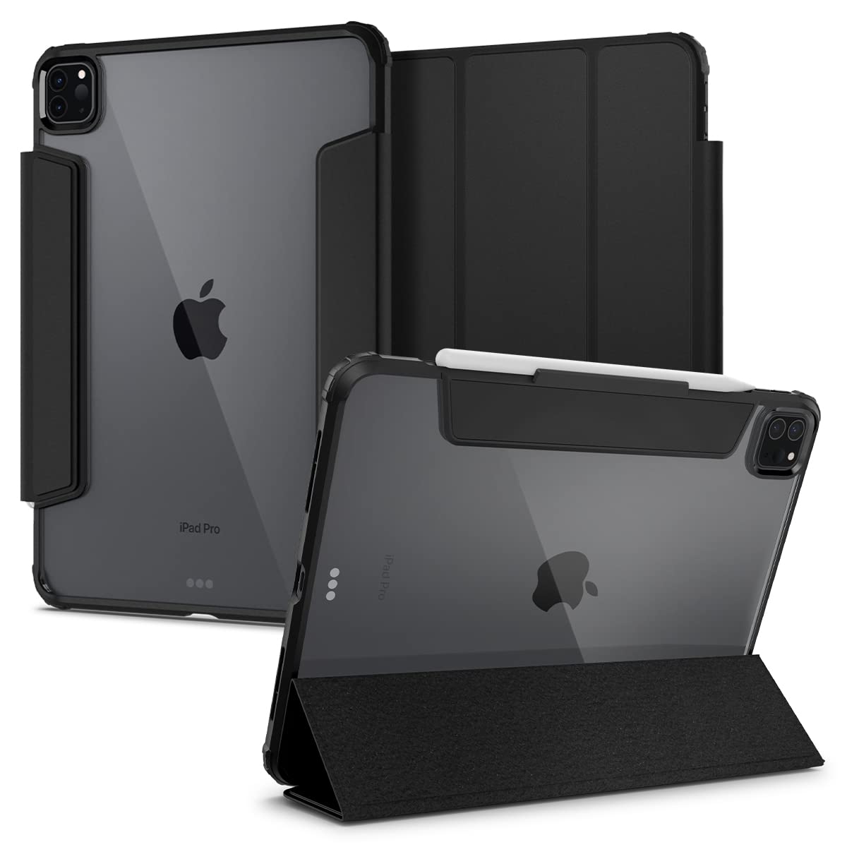 Spigen Ultra Hybrid Pro Designed For Ipad Pro 11 Inch Case M2 4Th Generation (2022) / 3Rd Generation (2021) / 2Nd Generation (2020) / 1St Generation (2018) / Transparent Back And Pencil Holder   Black