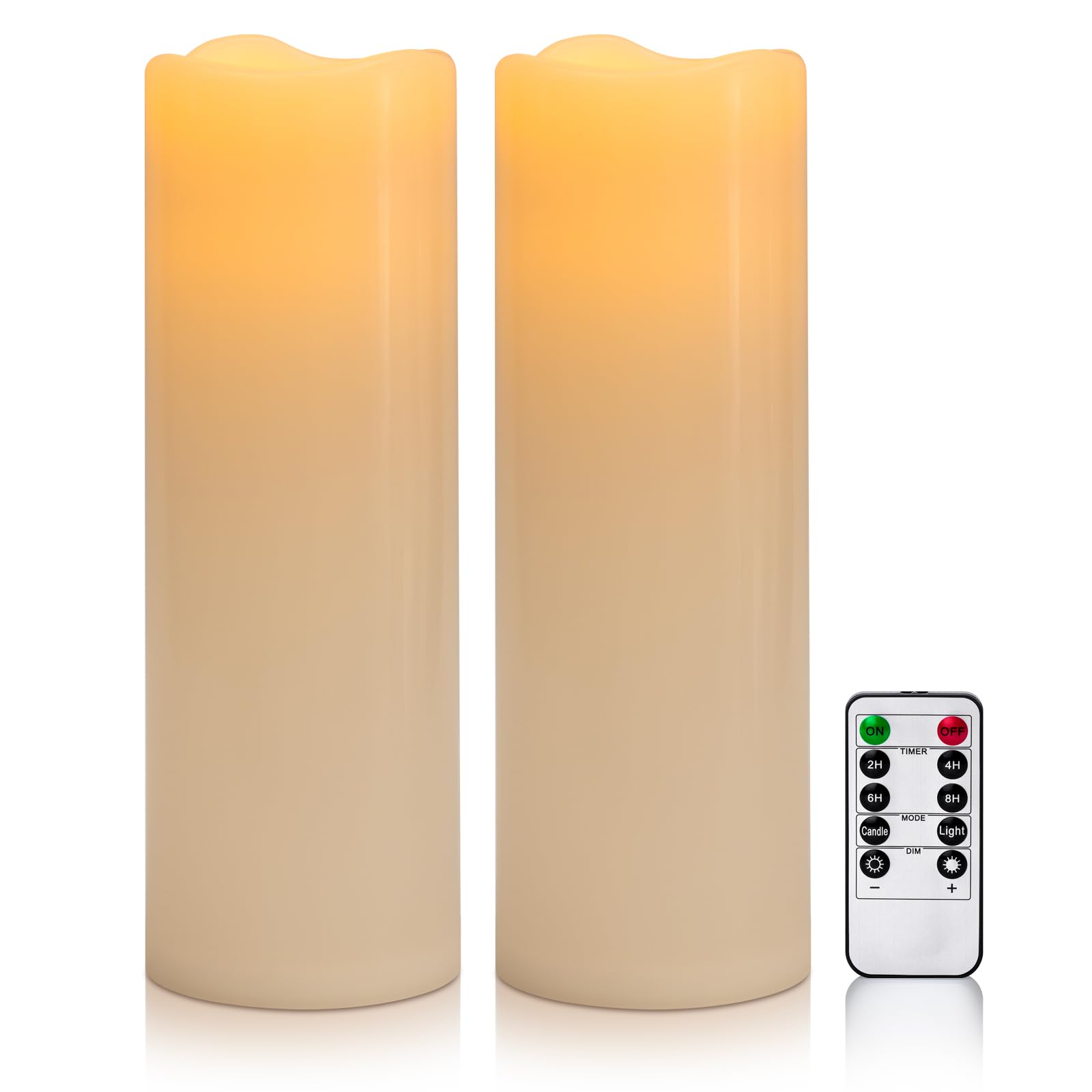 Yongmao 4 x 12 Large Waterproof Outdoor Flameless Candles Battery Operated LED Flickering Pillar Candles with Remote and Timer f