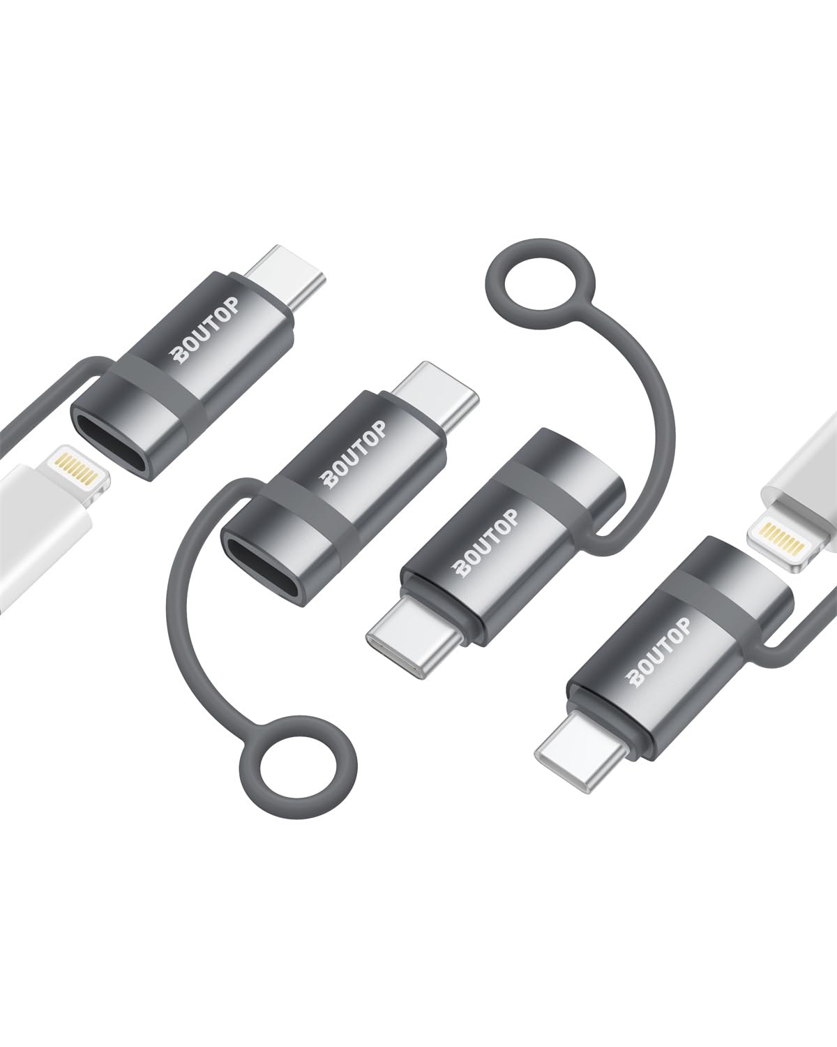[4 Pack] Lightning To Usb C Adapter, Support 65W Pd Fast Charging Compatible With Iphone 15 Series, With Anti Lost Holder Gray