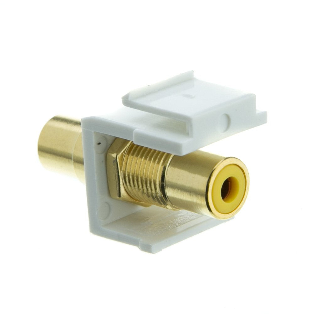 Cablewholesale Gold Plated Rca Female To Rca Female, Yellow Rca Coupler Adapter With White Keystone Insert, Yellow Rca Jack Conn
