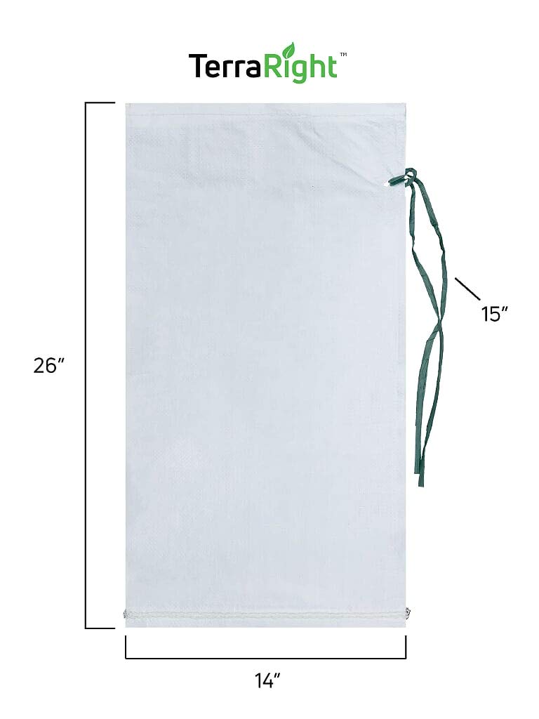 Terraright Sandbags   Extra Durable Empty White Woven Polypropylene Sand Bags W/Ties, Max. Uv Protection, 14'' X 26'' (50 Count)