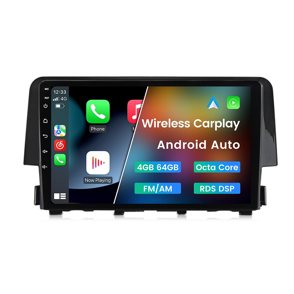 Biorunn Android 13 Car Stereo Radio For Honda Civic 2016 2017 2018 2019 2020 2021, 8 Core Wireless Wired Car Play Android Auto G