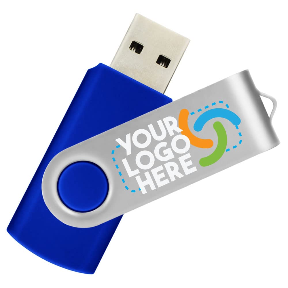 2Gb Custom Usb Flash Drives Personalized With Your Logo   For Promotional Use   Swivel   Blue Body/Silver Clip   20 Pack
