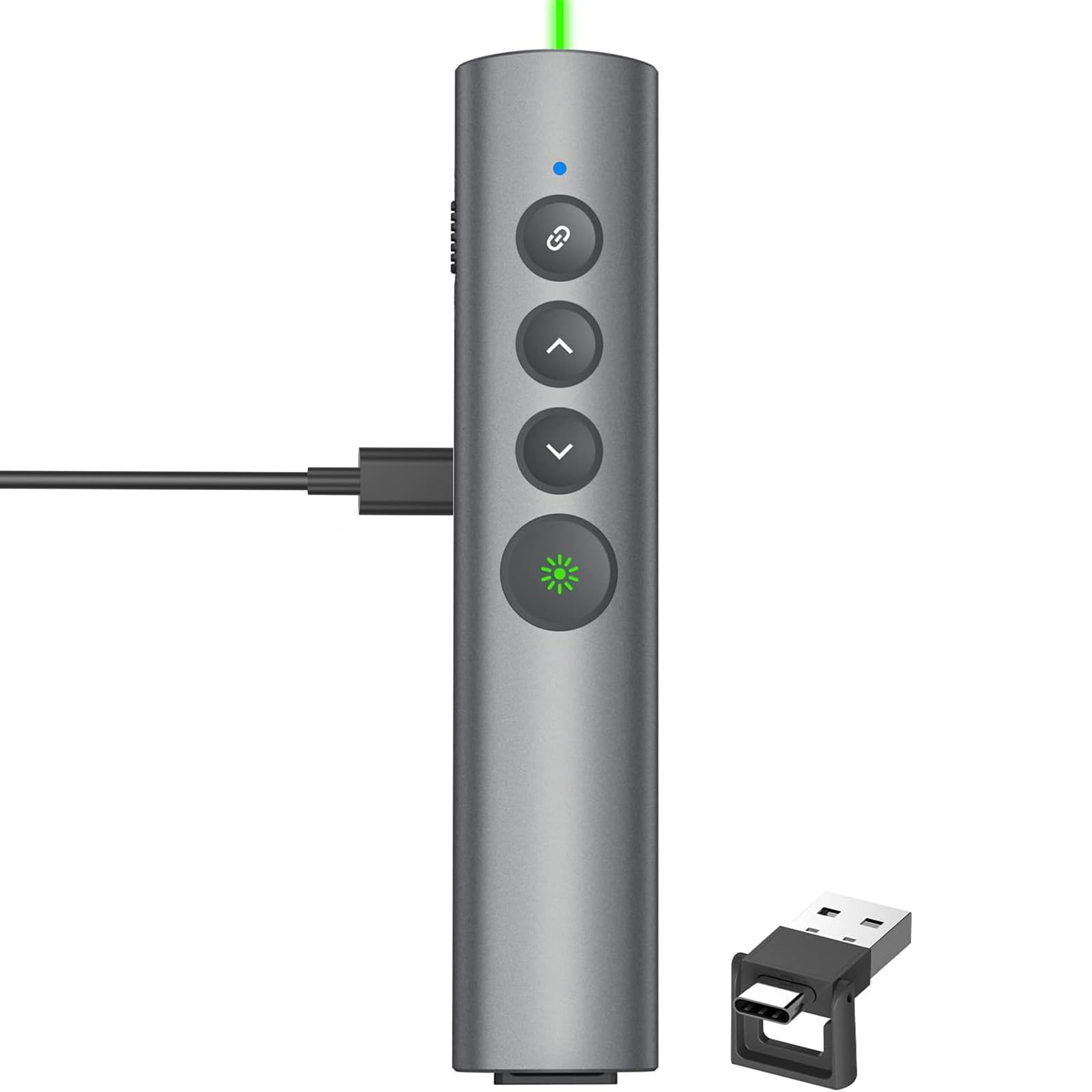 Rechargeable Green Laser Pointer for Presentation, Clicker for PowerPoint Presentations, USB-C/A Power Point Clicker, Wireless P