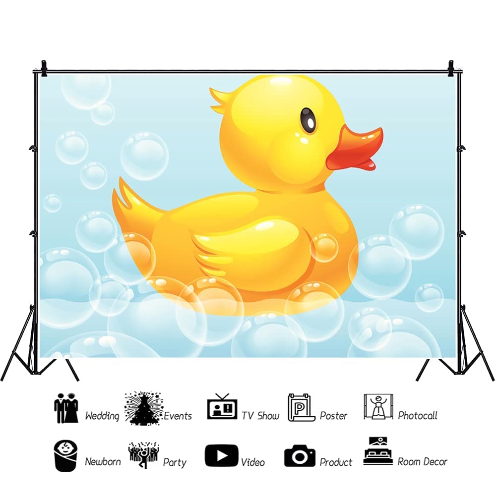 Dorcev 7X5Ft Yellow Swimming Duck Backdrop Bubble Rubber Duck Sweet Baby Shower Blue Background For Photography Newborn Infant K