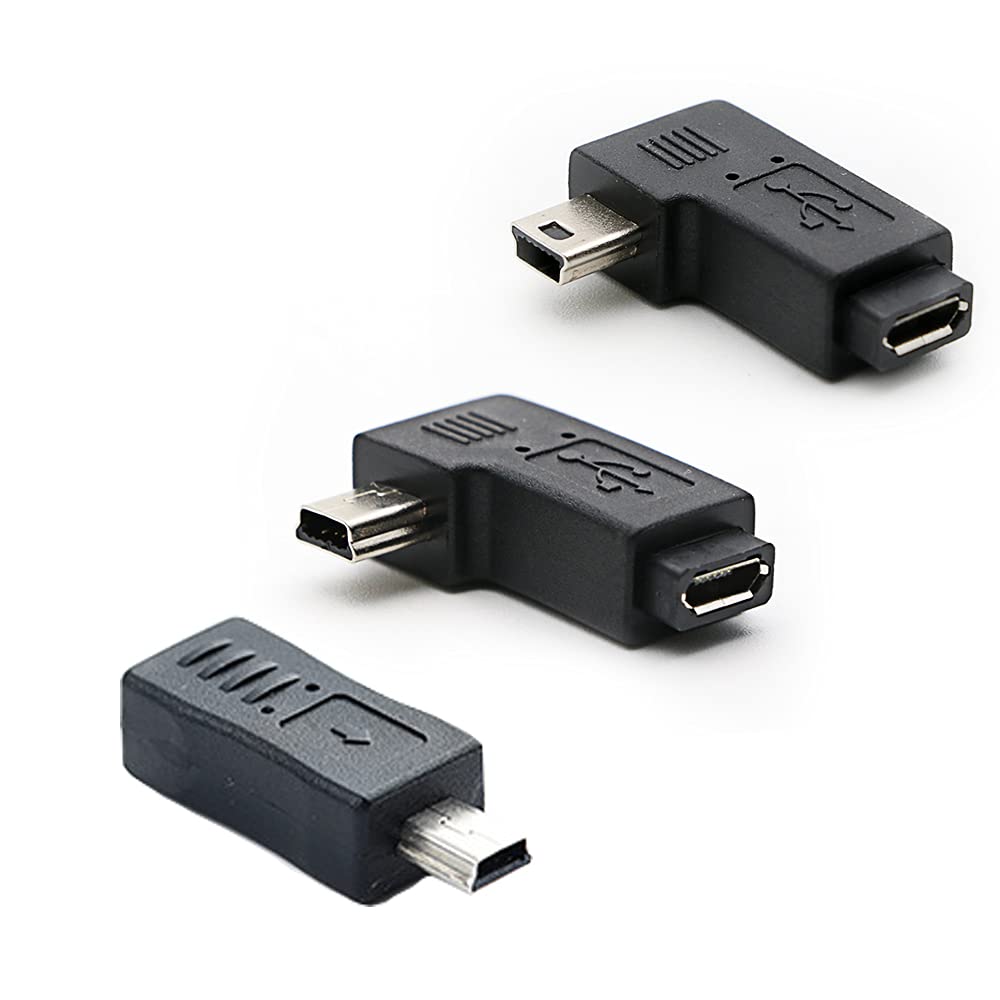 Rgzhihuifz Mini Usb To Micro Usb Adapter, Usb 2.0 Adapter Plug, 90 Degree Left And Right Angle Mini Usb Male To Micro Usb Female Connector Adapter 3 Pack