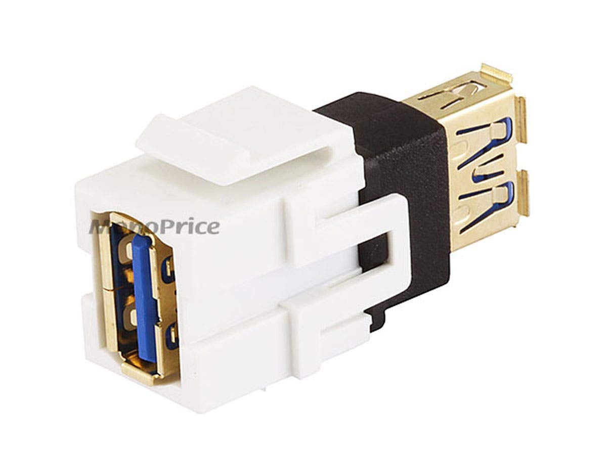 Monoprice Usb A 3.0 Keystone Jack   Female To Female, Coupler Flush Type, Used With Keystone Panels Or Wall Plates, White