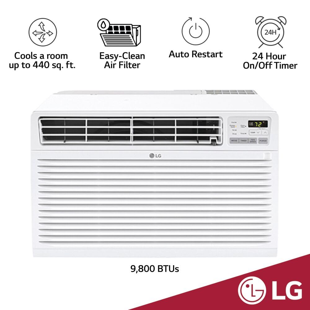 Lg 10,000 Btu Through The Wall Air Conditioner, 115V, Cools Up To 440 Sq. Ft. For Bedroom, Living Room, Apartment, With Remote,