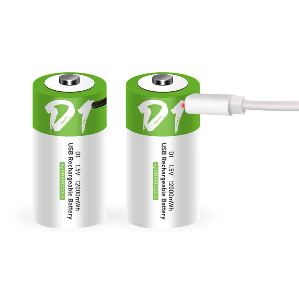 Rechargeable D Batteries 1.5V 12000mWh USB Lithium ion Rechargeable D Battery with USB Type C Charging Cable, High Capacity Fast