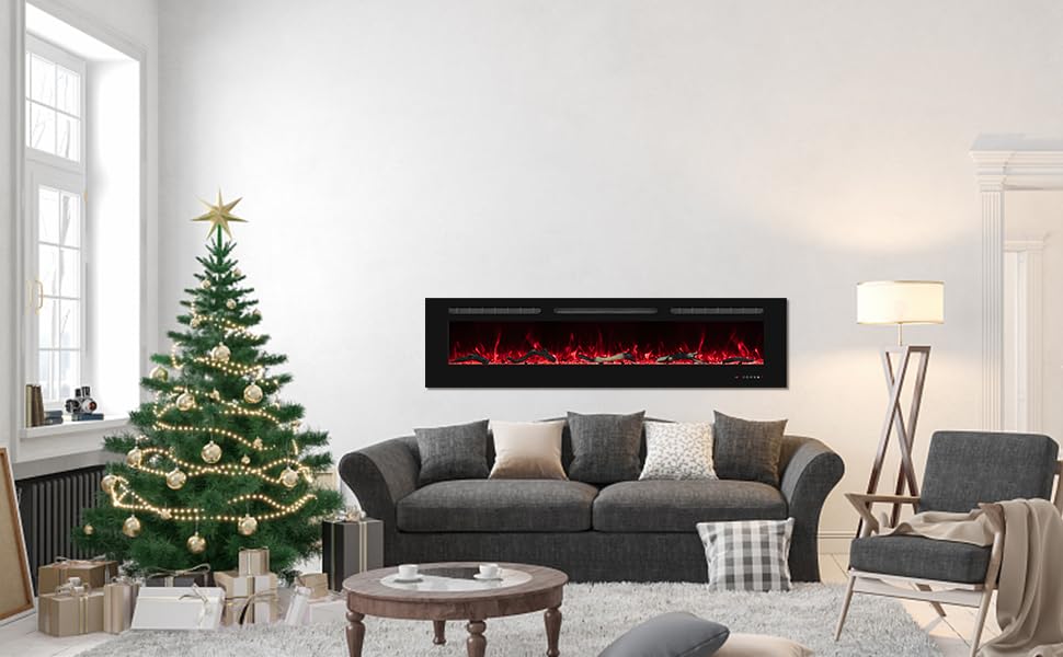 Oxhark Flame 48Inch Electric Fireplace In Wall Recessed And Wall Mounted Fireplace Electric, 13 Flame Colors, Realistic Logs &Cr