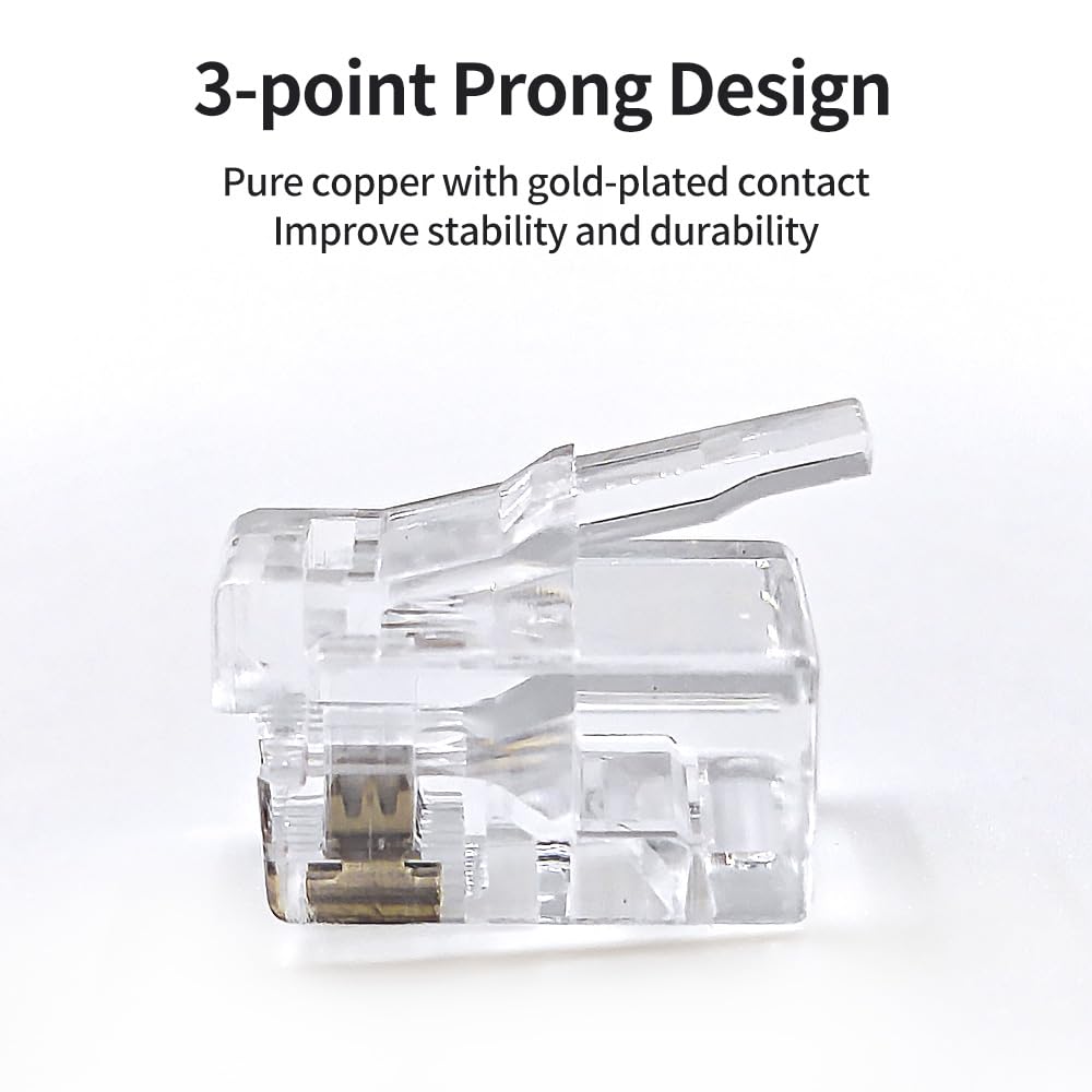 Xanham Rj11 6P4C Pass Through Connectors(100 Pieces Pack) Telephone Line Cable Wire Male Plug, Av00503