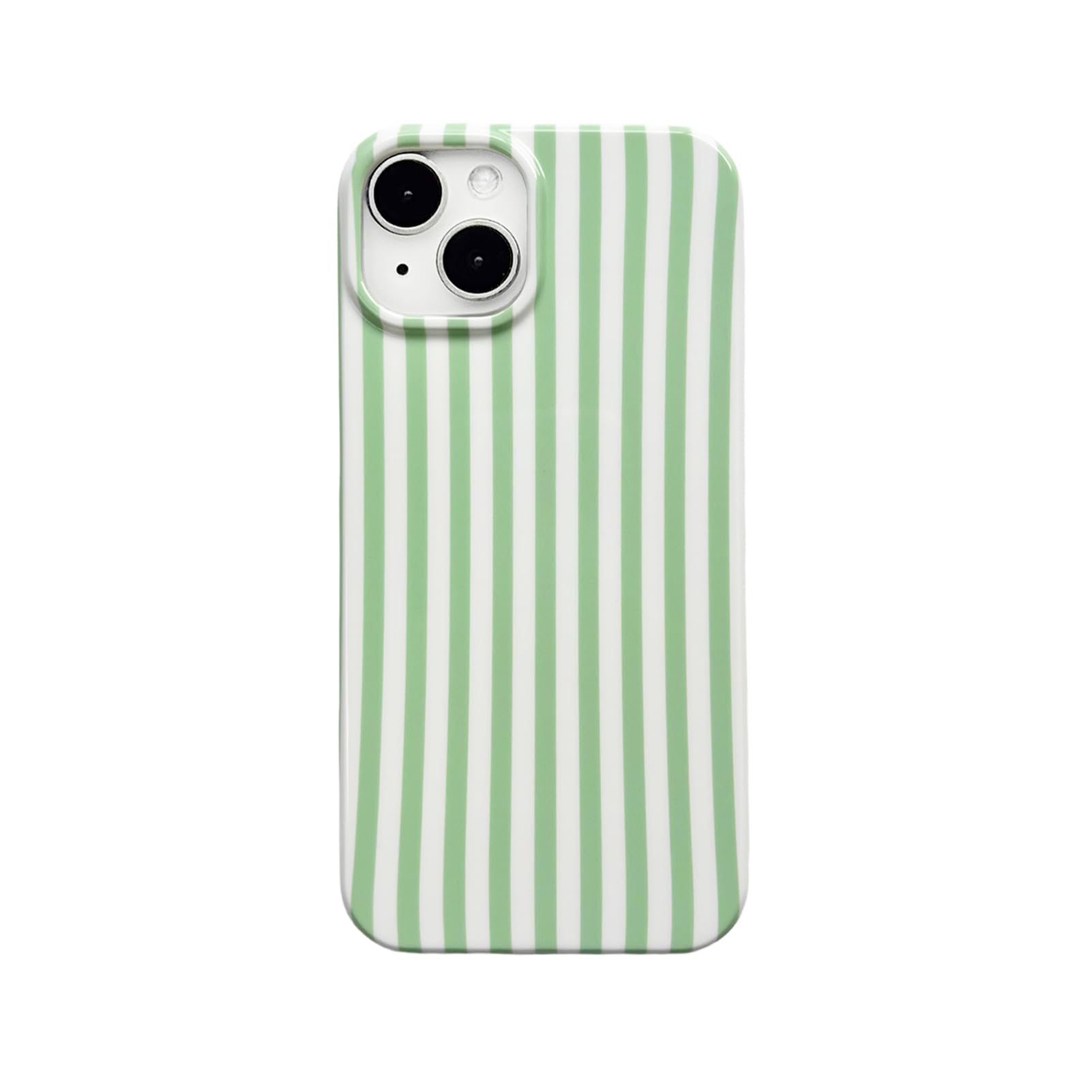 Reezaddin Green and White Striped Phone Case for iPhone 14/iPhone 13,Cute Aesthetic Retro Vertical Line Stripes Pattern Protecti