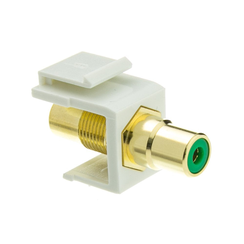 Cablewholesale Gold Plated Rca Female To Rca Female, Green Rca Coupler Adapter With White Keystone Insert, Green Rca Jack Connec