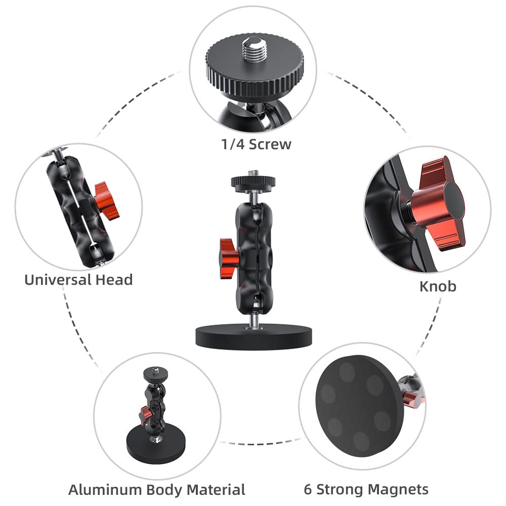 Surewo Magnetic Camera Mount For Gopro,Strong Magnetic Mount With 360� Rotation Ball Head Compatible With Gopro Hero 13 12 11 10 9 8 7 6 5 Black,Dji Osmo Action 5 Pro/4/3,Akaso And More
