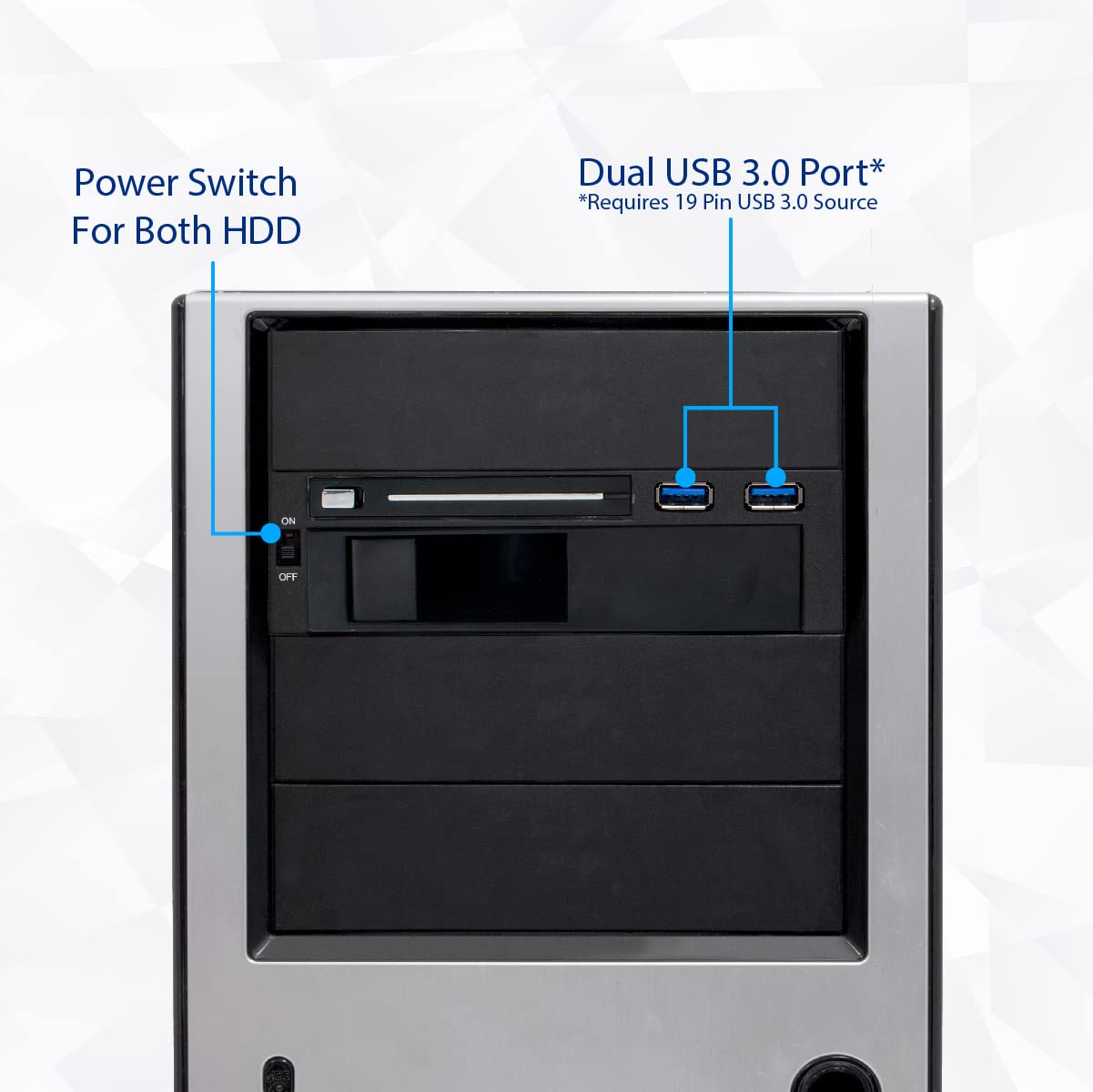 Syba Sy-Mra55006 5.25 Bay Tray Less Mobile Rack For 3.5 And 2.5 Sata Iii Hdd With Extra 2 Port Usb 3.0, Black/White