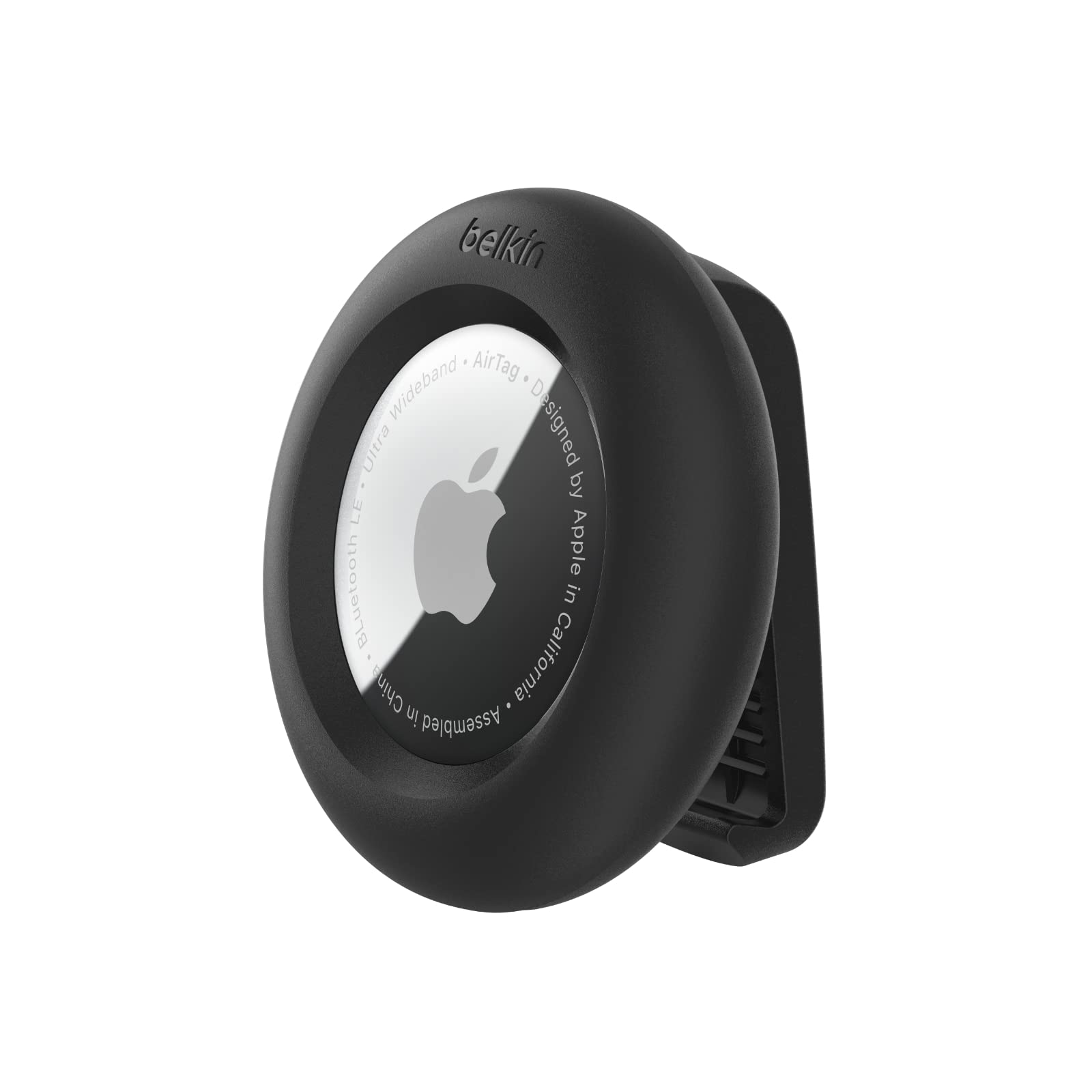 Belkin Apple AirTag Secure Holder with Clip   Durable Scratch Resistant Case Air Tag Spring Loaded Attach to Backpack, Clothing, and Luggage Black