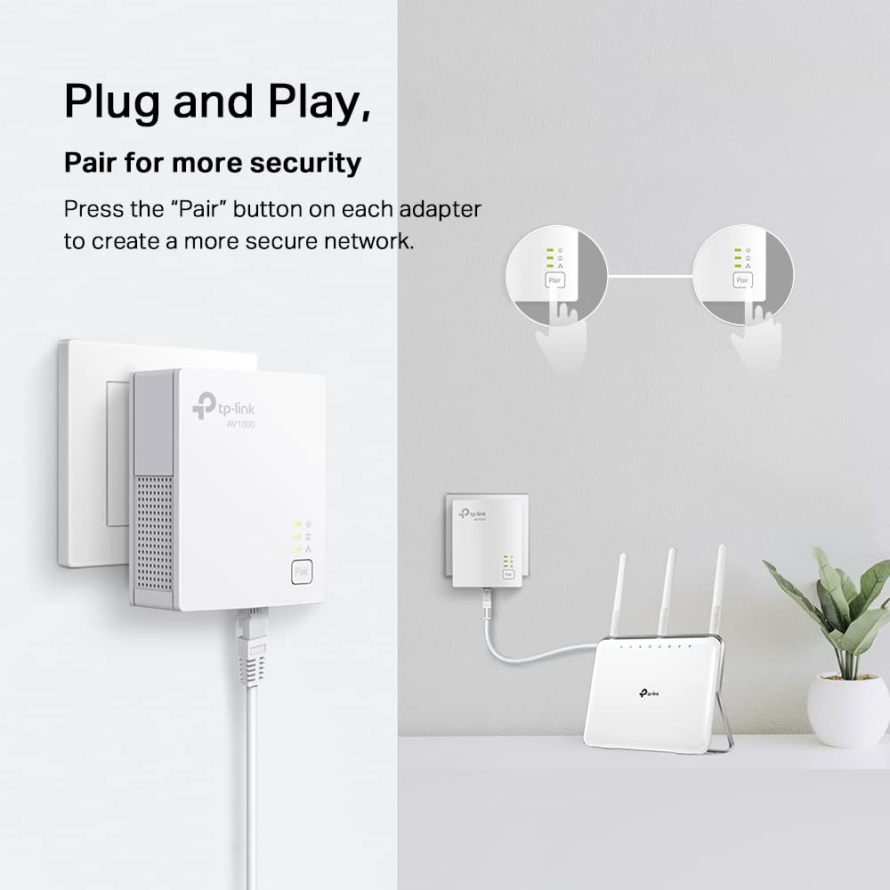 Tp-Link Powerline Ethernet Adapter Starter Kit - Av1000 Gigabit Port, Plug&Play, Ethernet Over Power, Nano Size, Ideal For Smart