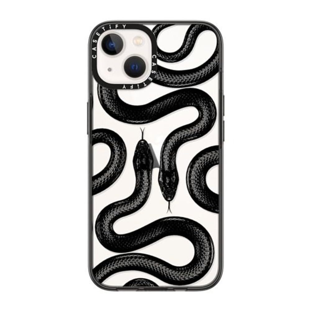 Casetify Compact Iphone 14 Case [2X Military Grade Drop Tested / 4Ft Drop Protection]   Black Kingsnake   Clear Black