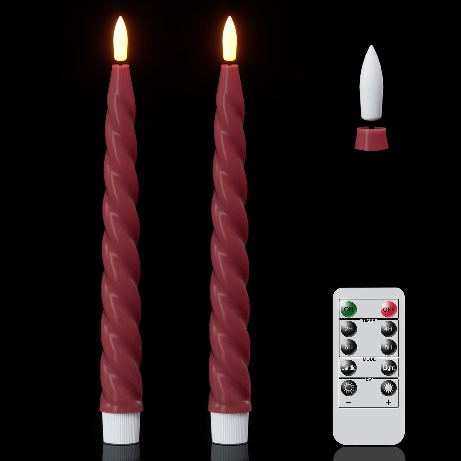 Eldnacele Flameless Flickering Taper Candles with Remote and Timer, Battery Operated Spiral Window Real Wax Candles Red LED Cand