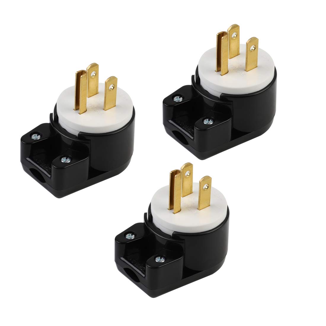 (3Xpcs) Right Angle Nema 5 15P 15A 125V Ac Plug, [Etl] Easy Assembly 90 Degree Usa Canada Male Diy Rewirable 12 Directions Adjus