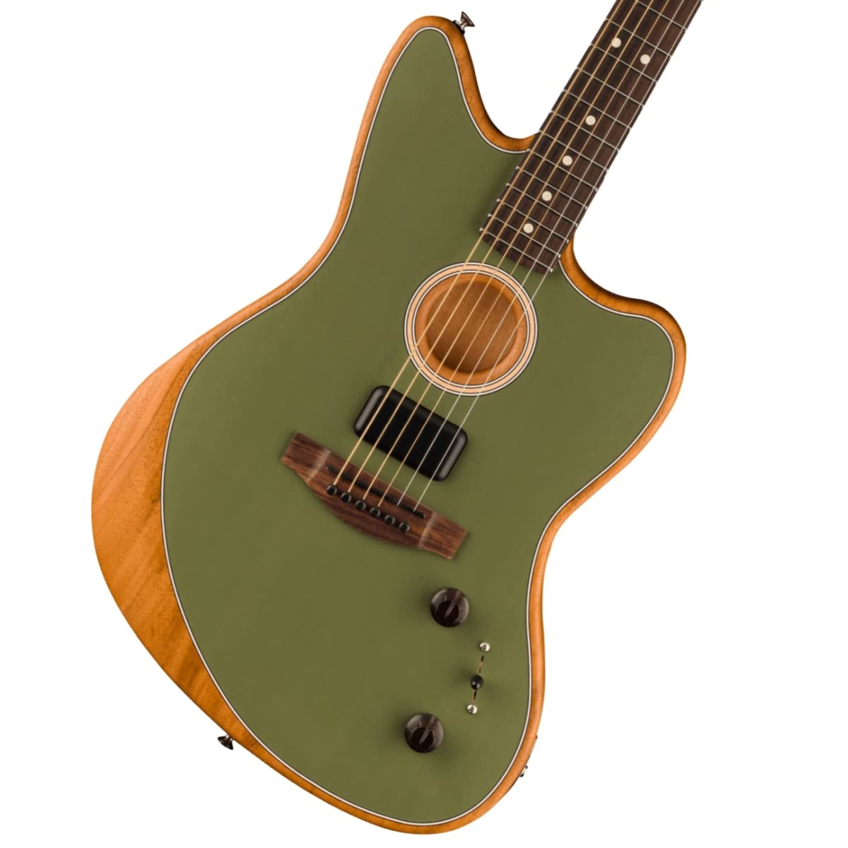 Fender Acoustasonic Player Jazzmaster Acoustic Electric Guitar, with 2-Year Warranty, Antique Olive, Rosewood Fingerboard, with 