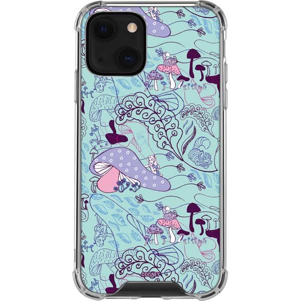 Skinit Clear Phone Case Compatible With Iphone 13   Officially Licensed Disney Alice In Wonderland Mushrooms Design