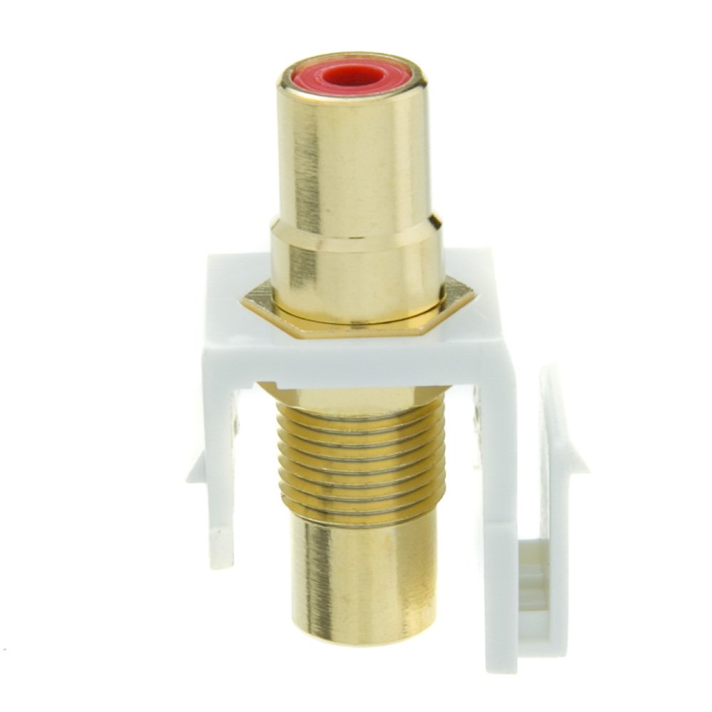 Cablewholesale Gold Plated Rca Female To Rca Female, Red Rca Coupler Adapter With White Keystone Insert, Red Rca Jack Connector