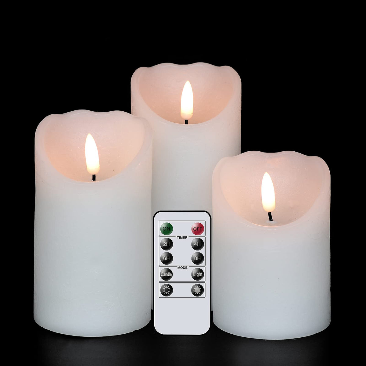 Eldnacele Flameless Flickering Candles With Remote Timer, 3D Wick Real Wax Battery Operated White Pillar Candles With Remote Set