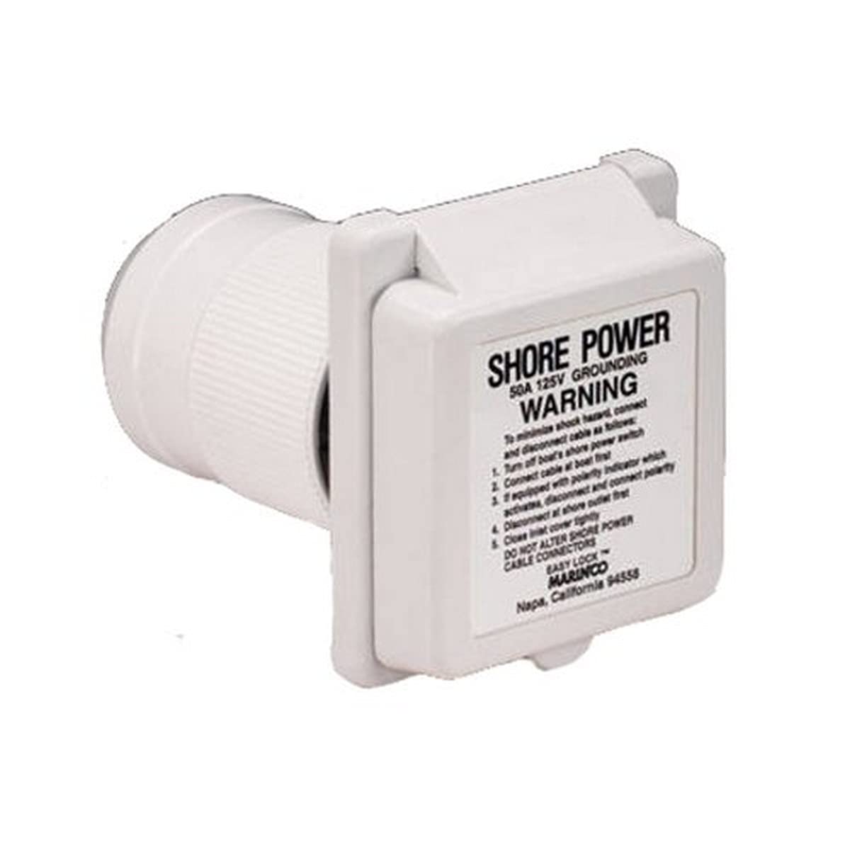 Marinco 6351El-B Marine 3-Wire Standard Poly Locking Power Inlet With Rear Safety Enclosure (50-Amp, 125-Volt, Male)