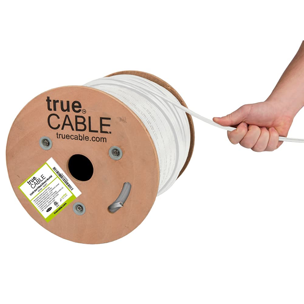 Truecable Cat6 Direct Burial, Gel Filled, 500Ft, White, Waterproof, Cmx, 23Awg Solid Bare Copper, 550Mhz, Poe++ (4Ppoe), Etl Listed, Unshielded Utp, Bulk Ethernet Cable