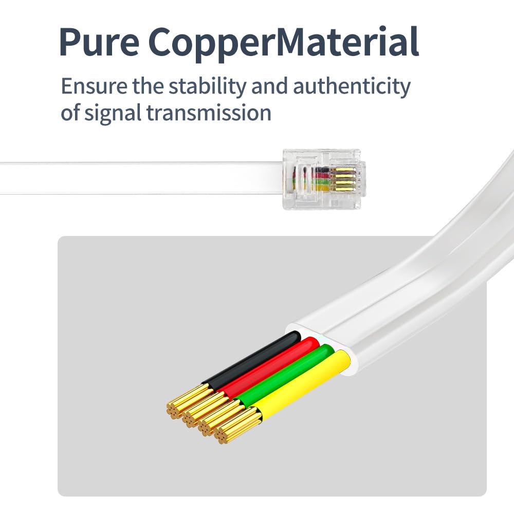 Xanham Phone Cable 25 Feet Telephone Line Cord With Rj11 6P4C Connectors For Landline Phone, Fax Machine And Modem, For Both In