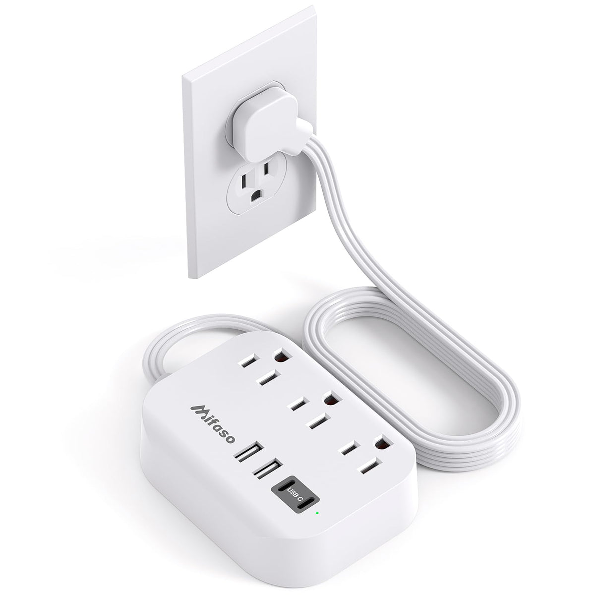 Mifaso Dorm Room Essentials Power Strip   Flat Extension Cord With Multiple Outlets, 5Ft Ultra Cord With 4 Usb Ports, Non Surge