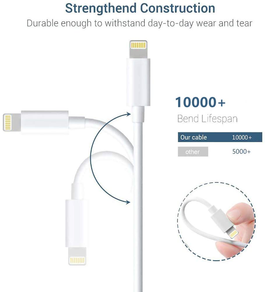 Novtech Iphone Charger Cord  Mfi Certified 3Pack 6Ft Iphone Cord, 2.4A Fast Charging Cable, Usb To Lightning Cable For Iphone 14 Plus 13 12 11 Pro Max Mini Se Xr Xs X 8 7 6 6S Ipad Airpods, White