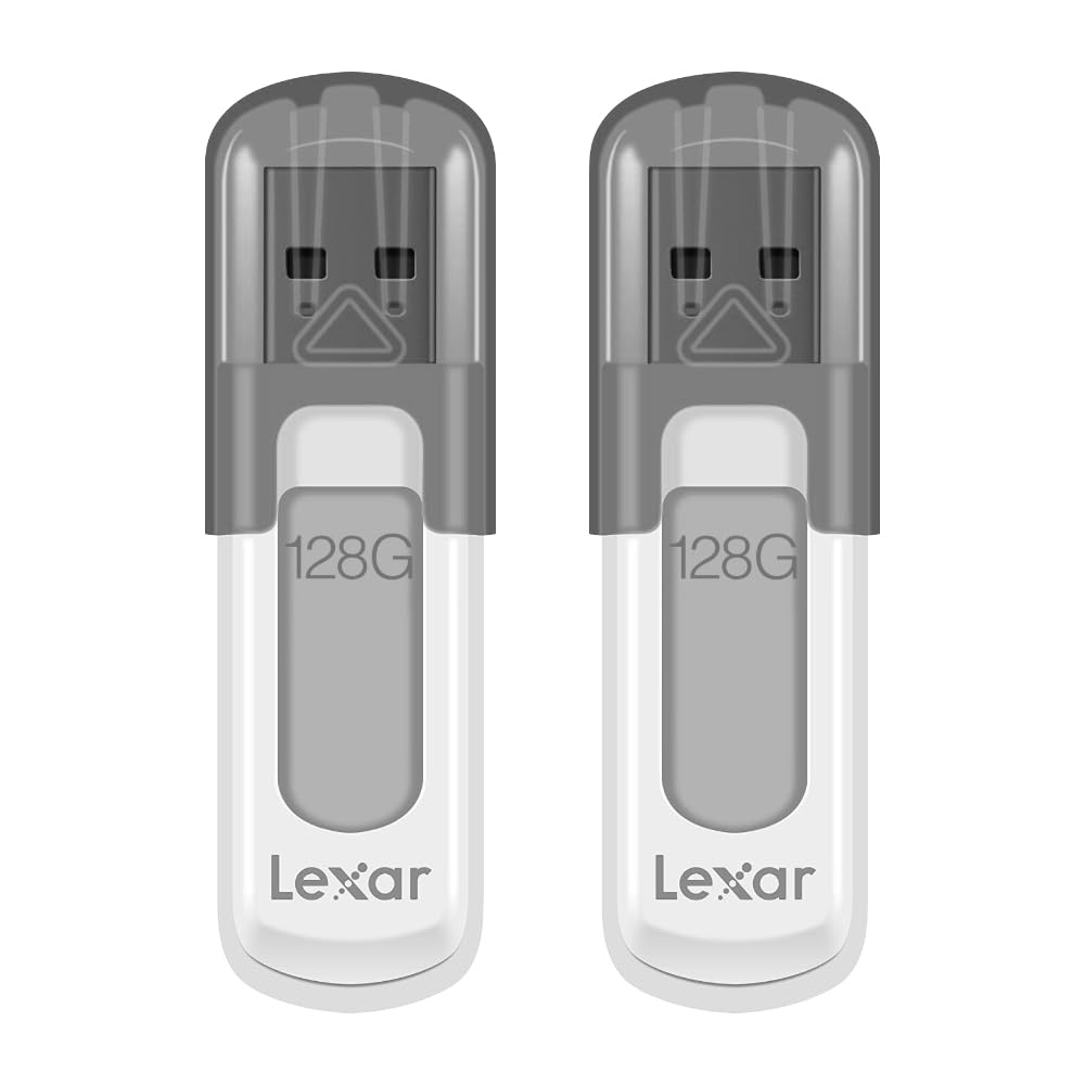 Lexar 128GB 2-Pack JumpDrive V100 USB 3.2 Gen 1 Flash Drive for Storage Expansion and Backup, Up To 100MB/s Read, Gray (LJDV100128G-B2HNU)
