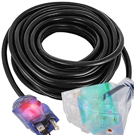 Pizety 200 ft Heavy Duty Extension Cord, 14 Gauge, Triple Outlet, Indoor/Outdoor, 125V, Black, Model bd2aa09a-8d96-4538
