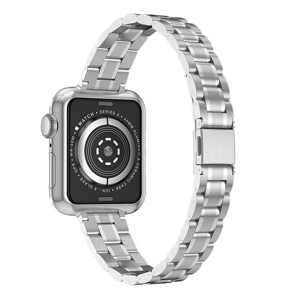 Csjcubic Metal Band Compatible With Apple Watch Band 46Mm 45Mm 44Mm 42Mm 41Mm 40Mm 38Mm For Women, Slim And Thin Stainless Steel