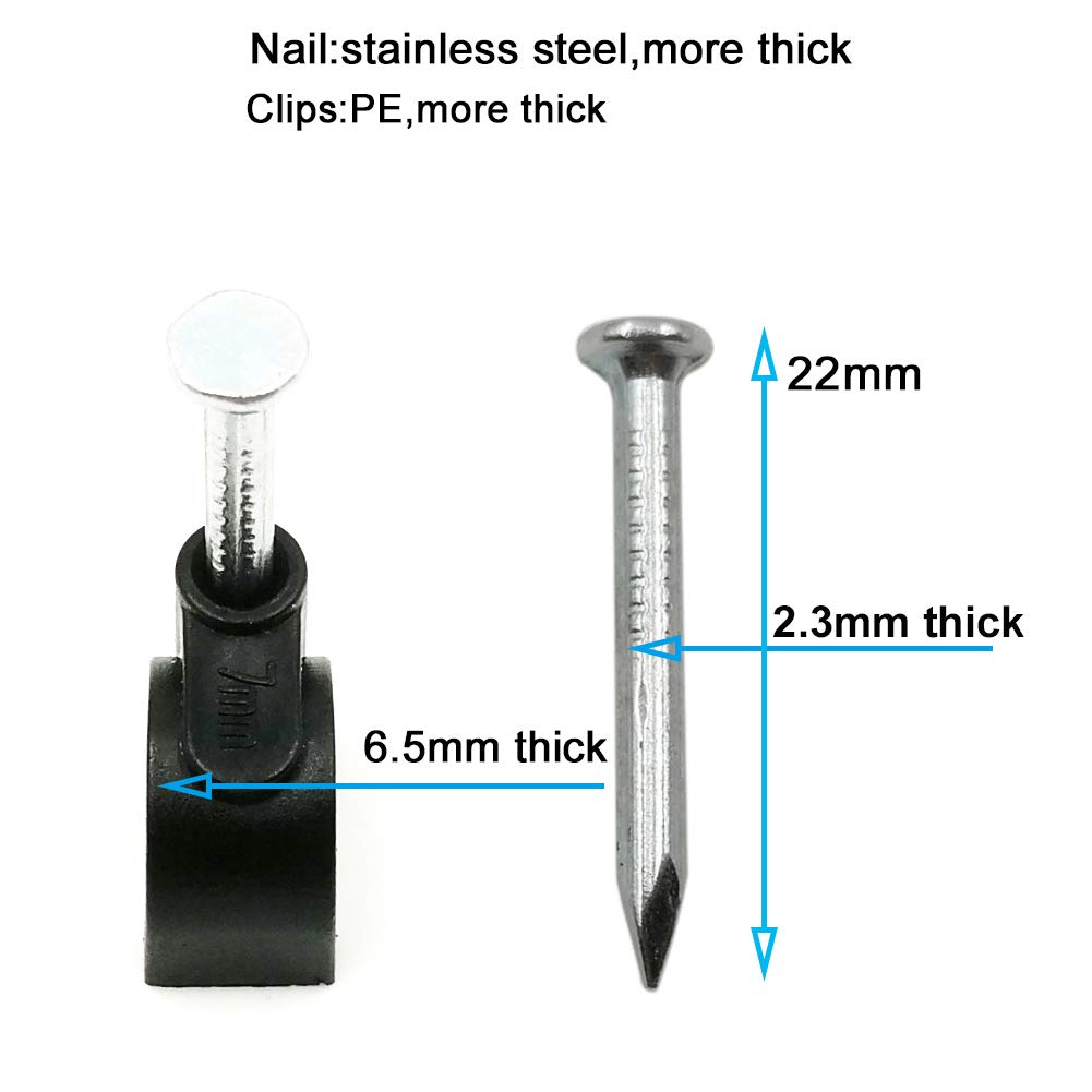 Hs Electrical Cat6 Coaxial Cable Clips Outdoor 500 Pack Nail In Wire Clamps,Nail Wire Holder Cord Management 7Mm,Black