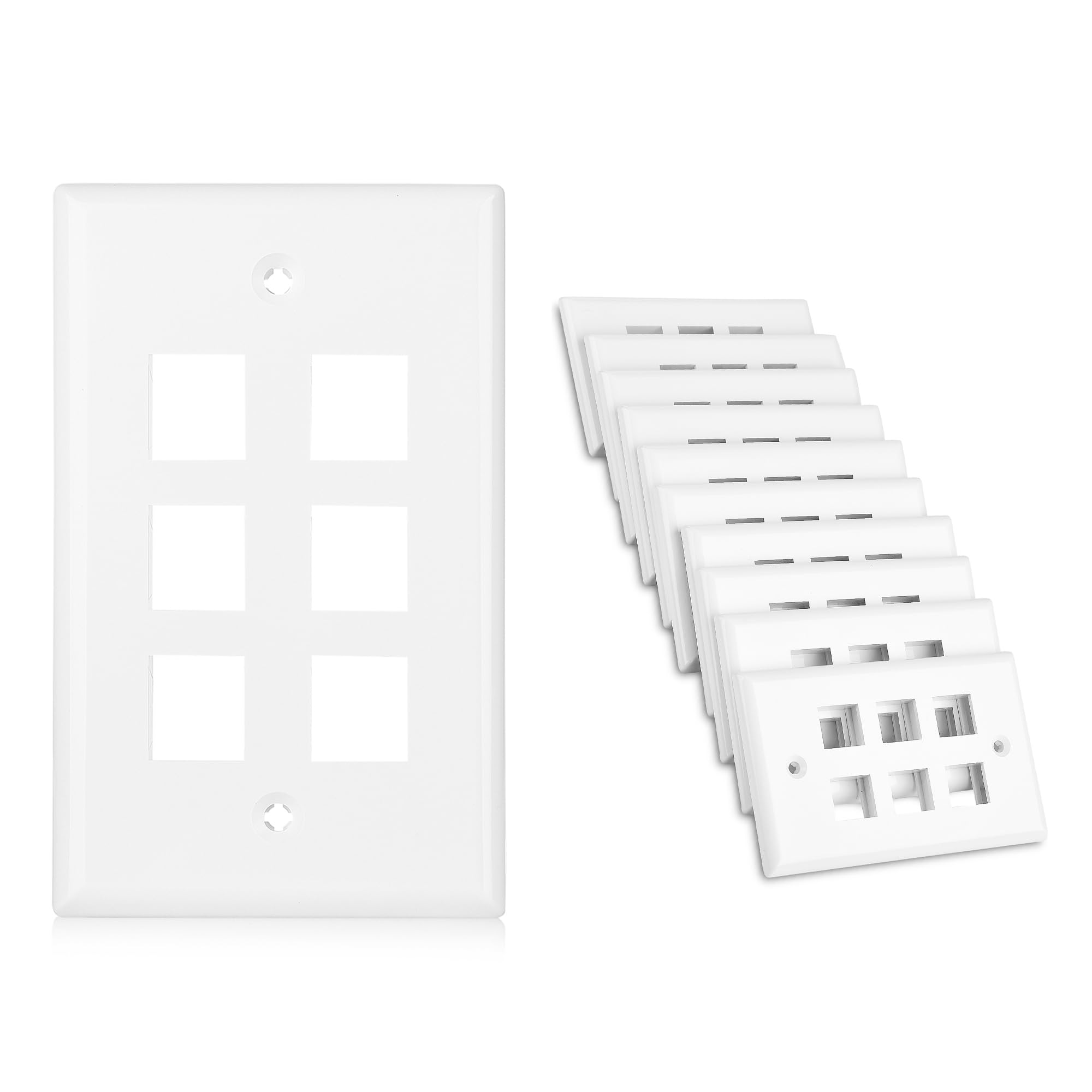 Cable Matters 10 Pack Low Profile 6 Port Keystone Jack Wall Plate, RJ45 Wall Plate for Keystone Jacks in White