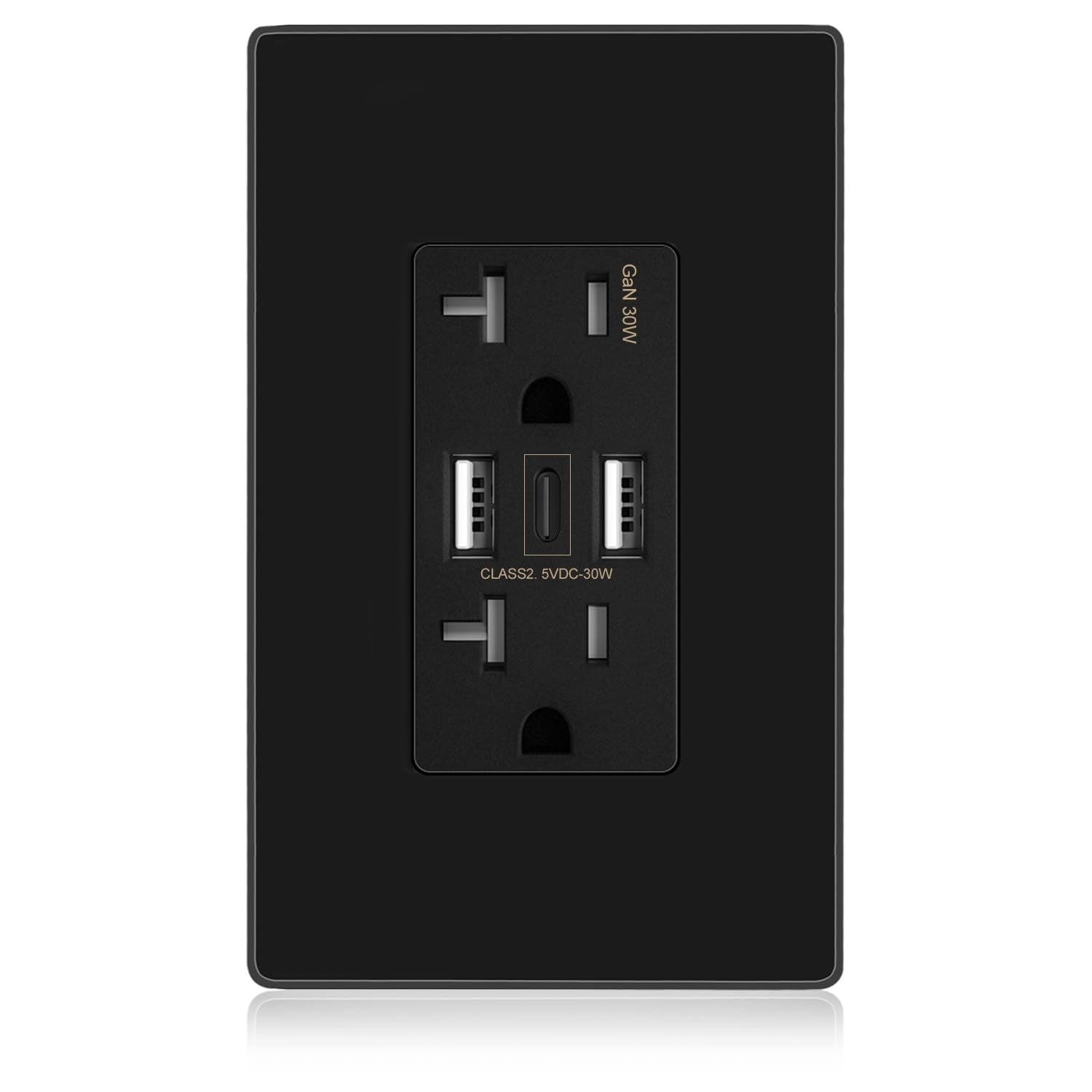 Amerisense Gan 30W 6Amp 3 Port Usb Wall Outlet, 20 Amp Tamper Resistant Receptacle With 2 Type A Port&1 Usb Type C, Usb Charger