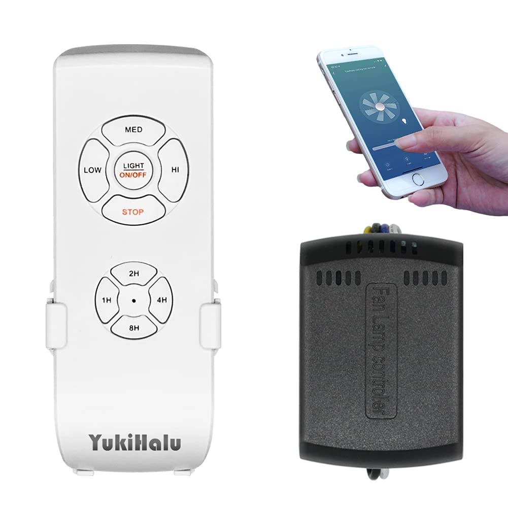 Smart WiFi Ceiling Fan Remote Control Kit, Universal Fan Remote, Controlled by Remote/WiFi/Voice, 3 Speeds 12 Timing, Compatible