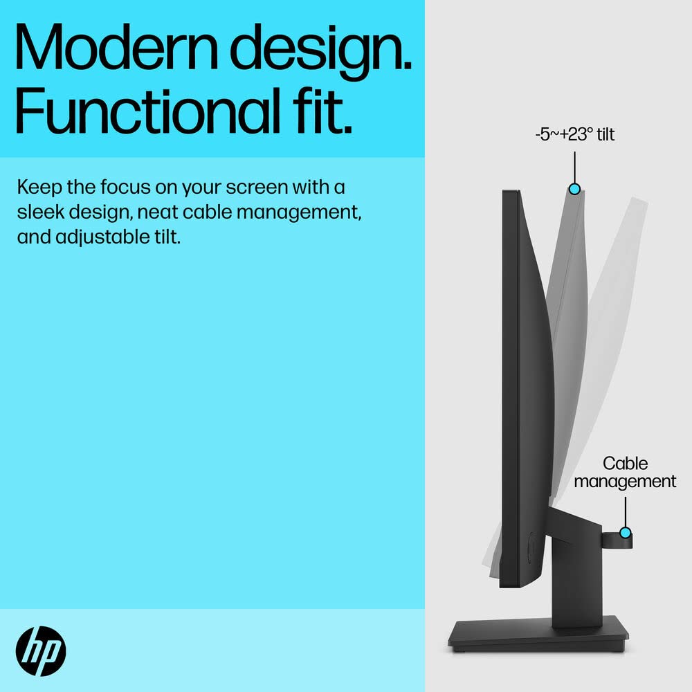 Hp V24V G5 24'' Fhd Computer Monitor (1920X1080), 75Hz Anti Glare Display, Amd Freesync, Hdmi, Vesa Mount, Black, With Dockztorm