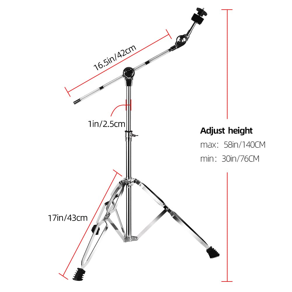 Keerpusi Cymbal Stand With Drum Sticks Holder, Adjust High Boom And Straight Combo,Double Braced Legs With Rubber Feet Ride And