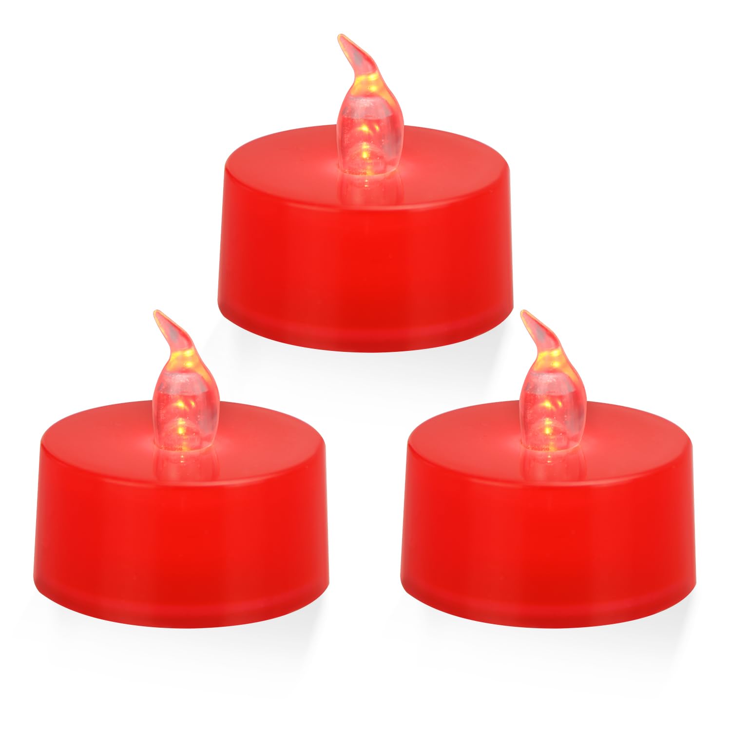 Koaby Led Tea Lights, 12 Pack Non Flickering, Warm White, Last 200H+, Battery Operated, Red Light, Red Base