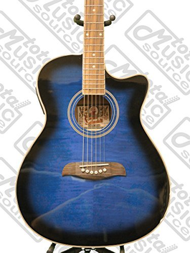 Oscar Schmidt Auditorium Florentine A/E Guitar with Onboard Tuner, Trans Blue, Model OACEFTBL