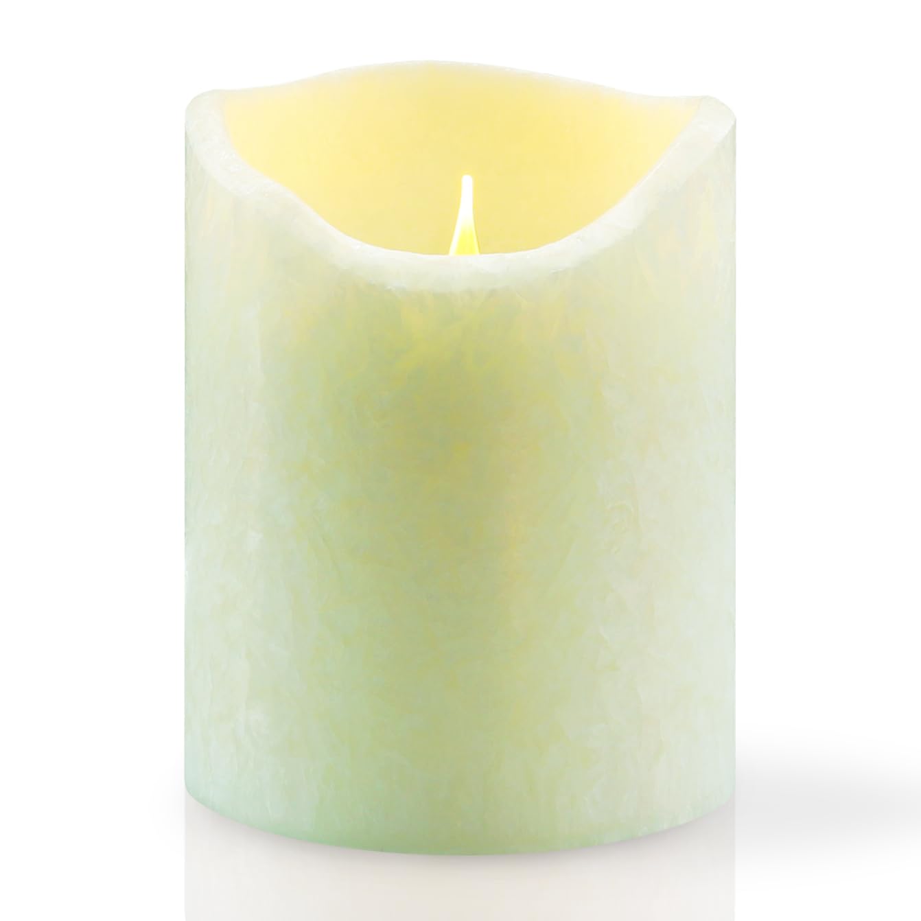 FURORA LIGHTING Green Crystallized Flameless Candle - 3 W x 4 H Real Wax, Amber LED Flicker, 6/18 Auto Timer, Batteries Included