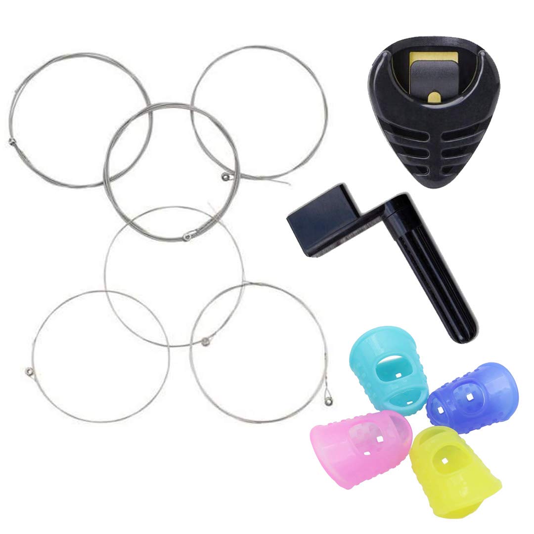 Sg Musical Guitar String + Guitar Pick Holder + Guitar Silicon Protectors Fingers 4 Pcs. + Guitar String Winder (Guitar Accessor